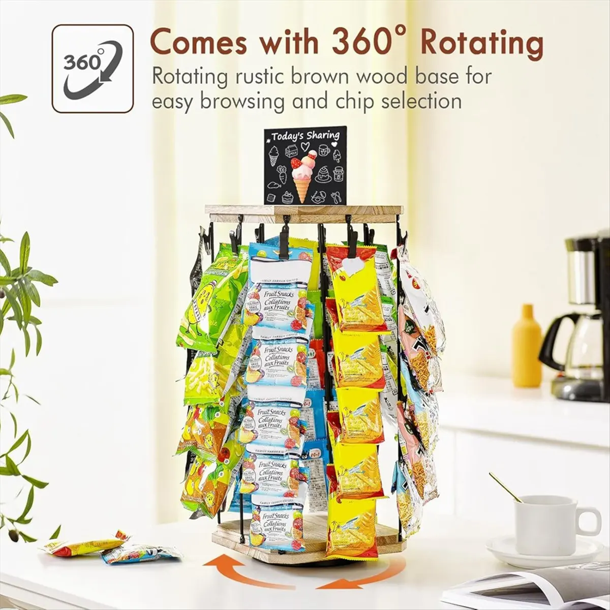 Chip Rack Display Stand, 5 Tiers Snack Organizer for Office Desk, 360° Rotating Wooden Base Chip Holder Candy Display
Chip Rack Display Stand, 5 Tiers Snack Organizer for Office Desk, 360° Rotating Wooden Base Chip Holder Candy Display