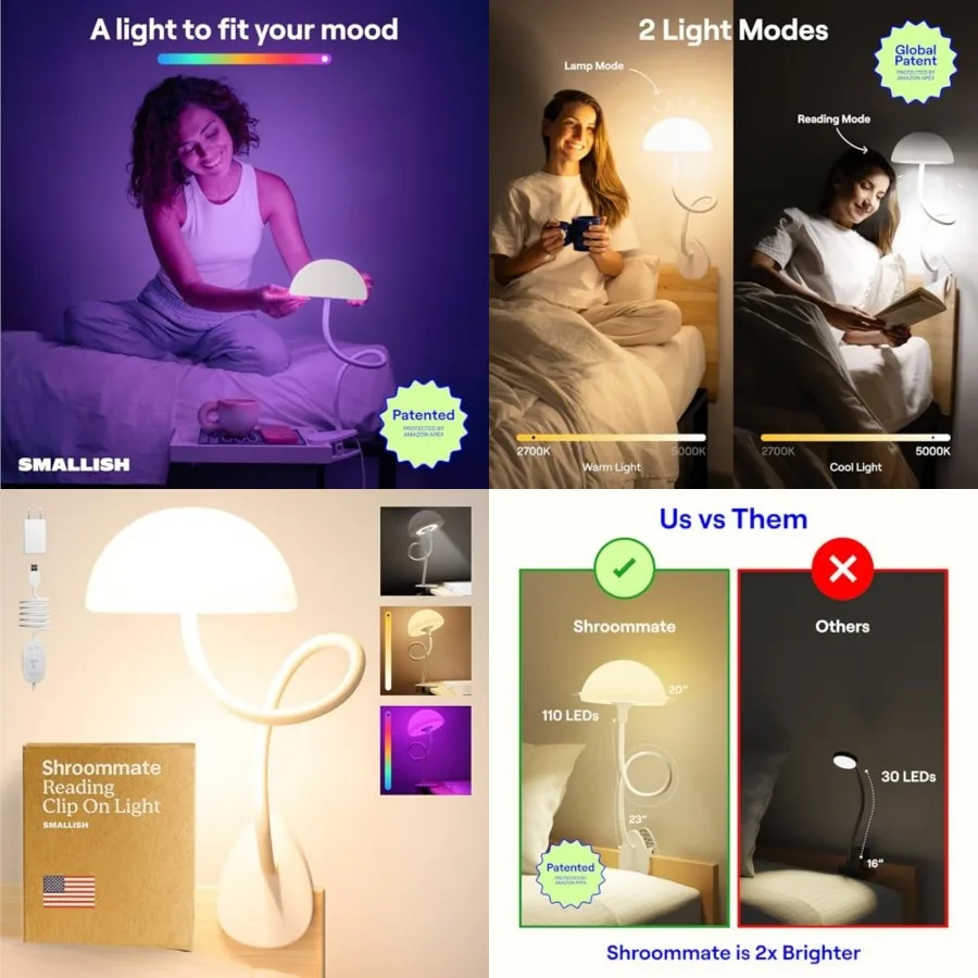 Shroommate Clip On Light and Bed Headboard Lamp, Bedside Table Lamp for Dorm, College Dorm Room Essentials, Night Light for Nur
Shroommate Clip On Light and Bed Headboard Lamp, Bedside Table Lamp for Dorm, College Dorm Room Essentials, Night Light for Nur