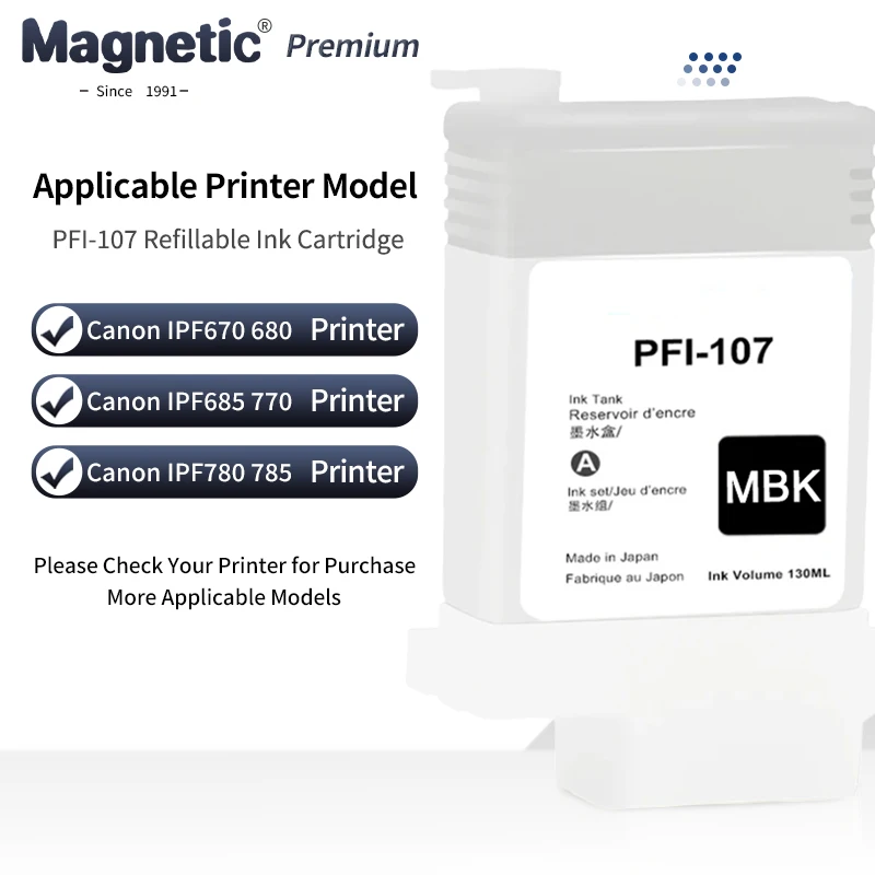 6Colors 5Color PFI-107 PFI107 Refillable Ink Cartridge With Permanent Chips For Canon iPF670 iPF680 iPF685 iPF770 iPF780 iPF785
6Colors 5Color PFI-107 PFI107 Refillable Ink Cartridge With Permanent Chips For Canon iPF670 iPF680 iPF685 iPF770 iPF780 iPF785