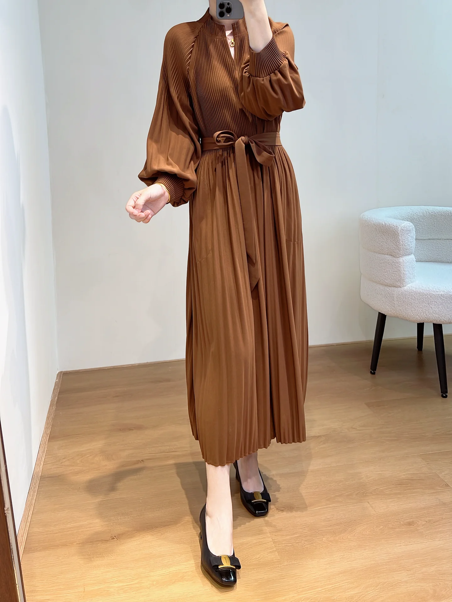 Retro Lantern Sve Pleated Dr Women's Waist Cinching Slimming Skirt Polyester Fiber Long Sve V-Ne H-Sle Daily Wear
Retro Lantern Sve Pleated Dr Women's Waist Cinching Slimming Skirt Polyester Fiber Long Sve V-Ne H-Sle Daily Wear