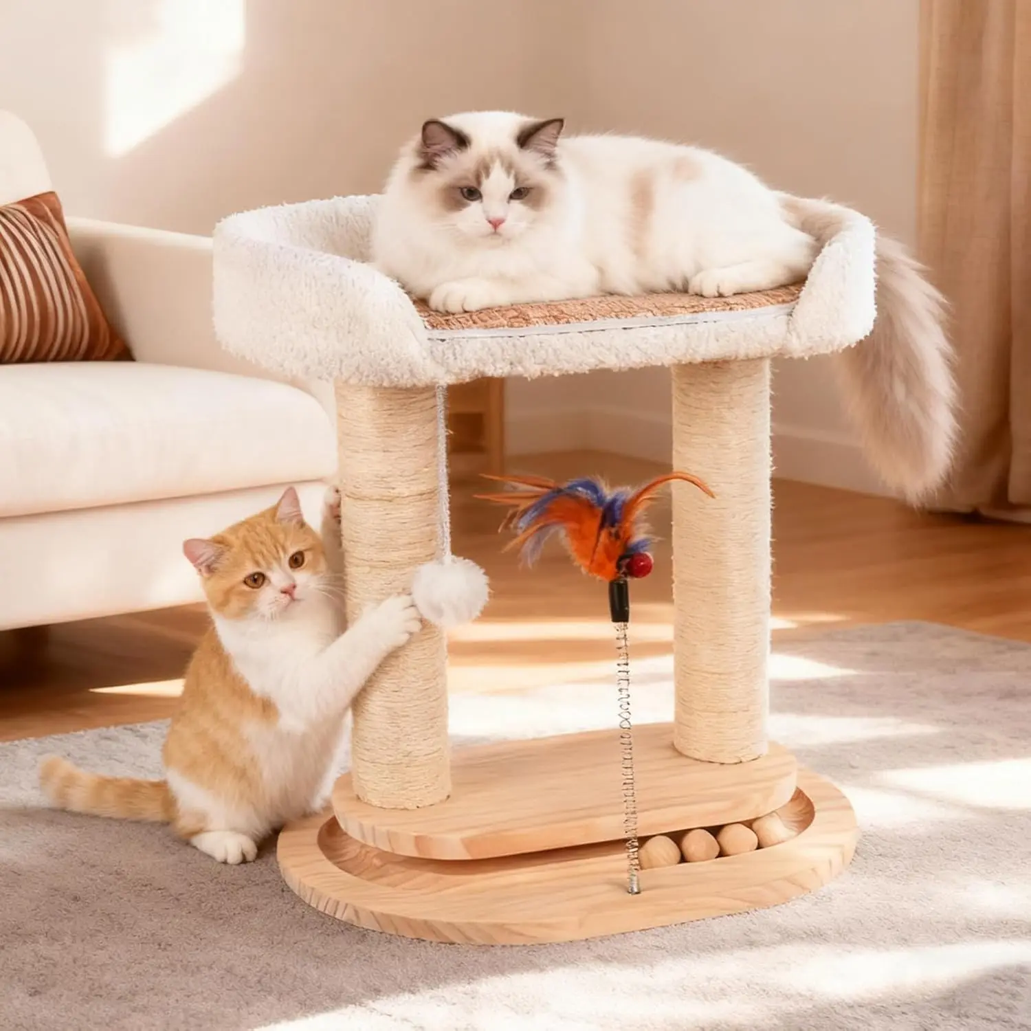 5-in-1 Small Wooden Cat Tree Tower,16.5''H Natural Sisal Cat Scratching Post Climbing Tower with Bed
5-in-1 Small Wooden Cat Tree Tower,16.5''H Natural Sisal Cat Scratching Post Climbing Tower with Bed