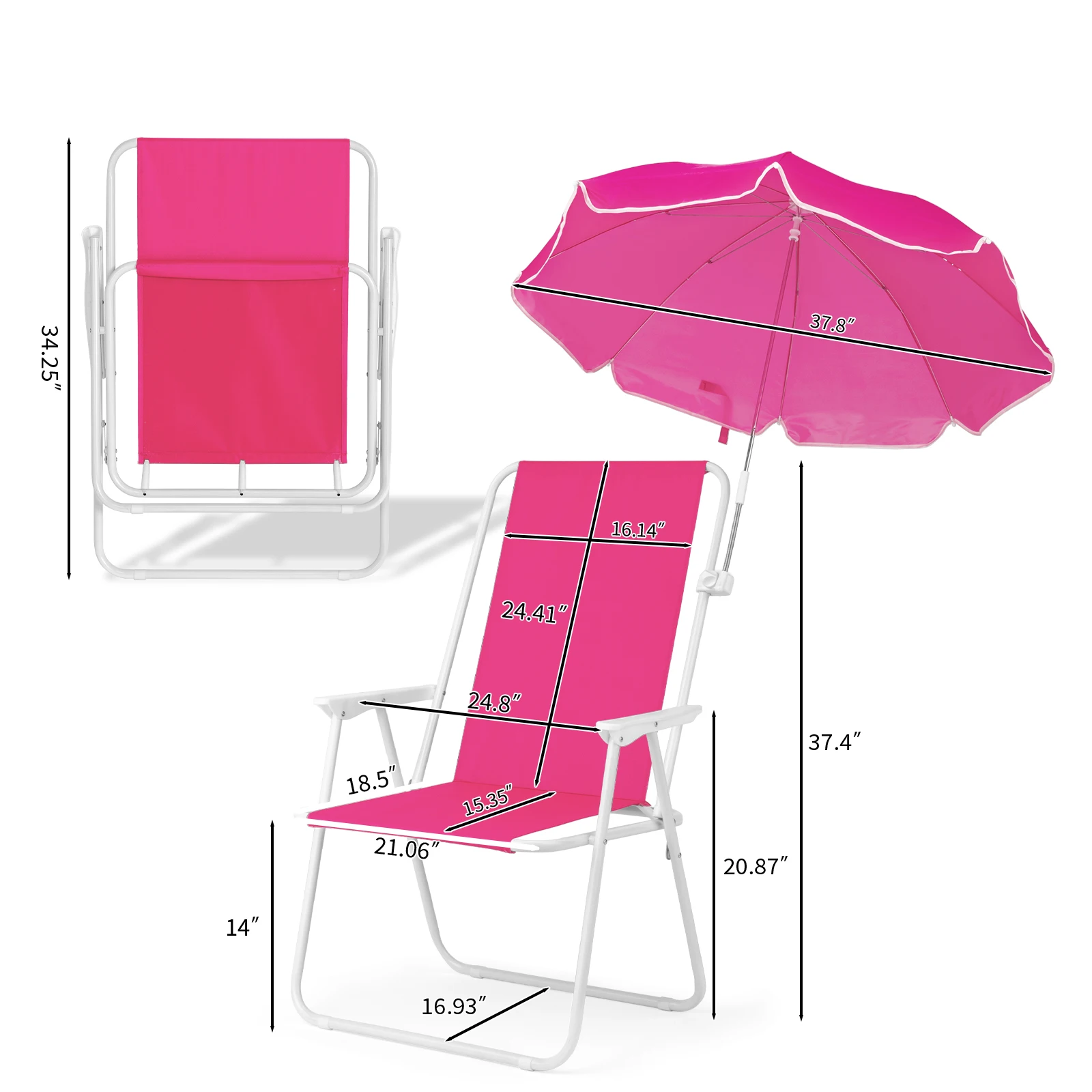 Folding Beach Chair with Umbrella XL Size 15" Seat Height Barbie Pink Steel Spring Oxford Cloth 120kg Capacity
Folding Beach Chair with Umbrella XL Size 15" Seat Height Barbie Pink Steel Spring Oxford Cloth 120kg Capacity
