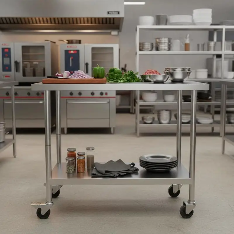 Preparation Station 24 x 18 x 38 Inch For Commercial Kitchen Restaurant Workshop, 4 Wheels 3 Adjustable Height Levels Heavy Duty Metal Construction Silver
Preparation Station 24 x 18 x 38 Inch For Commercial Kitchen Restaurant Workshop, 4 Wheels 3 Adjustable Height Levels Heavy Duty Metal Construction Silver