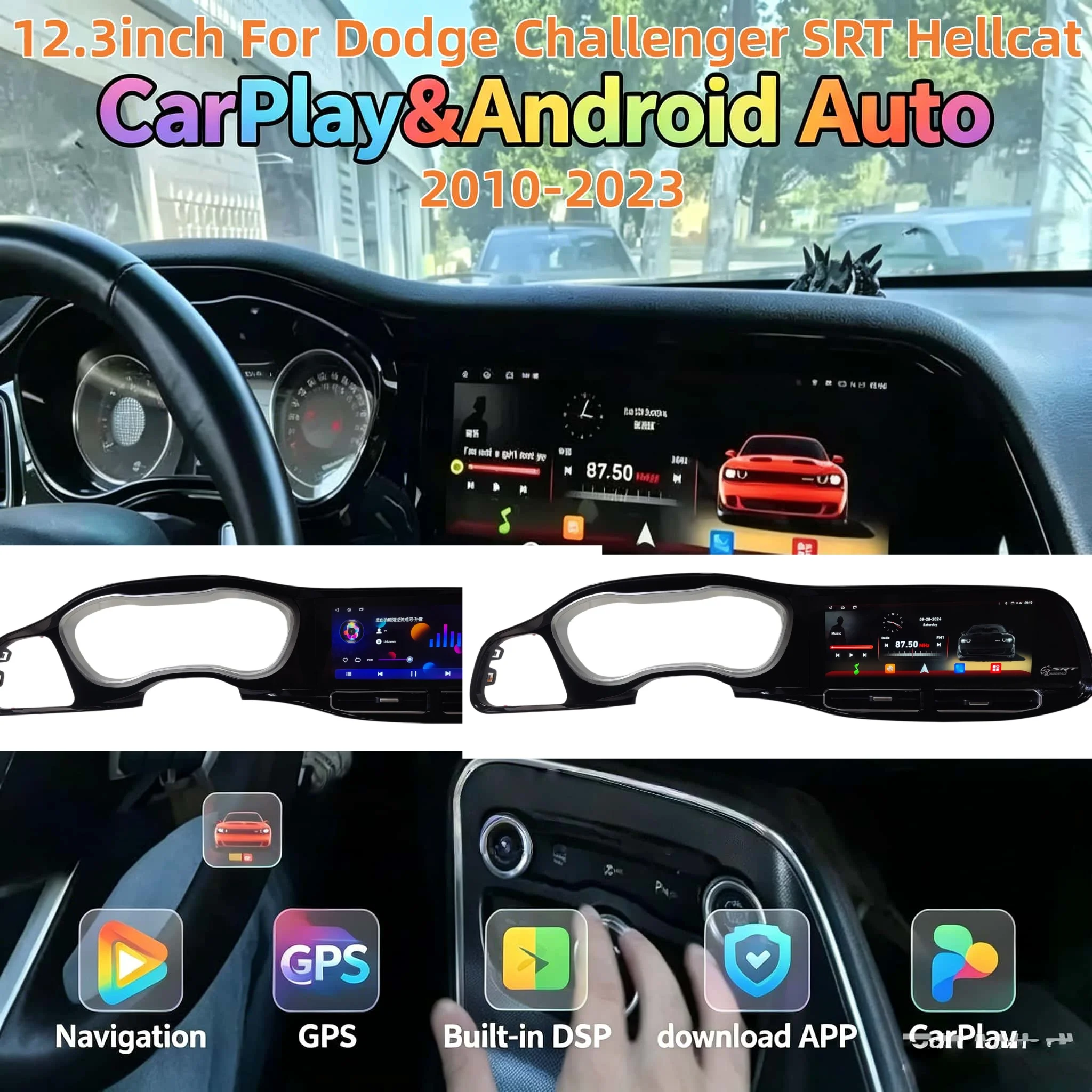 Android For Dodge Challenger SRT Hellcat 2010-2023 CarPlay Car Radio Video Multimedia Player Stereo GPS Navigation Head Unit DSP
Android For Dodge Challenger SRT Hellcat 2010-2023 CarPlay Car Radio Video Multimedia Player Stereo GPS Navigation Head Unit DSP