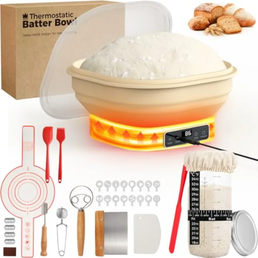 Heating Sourdough Starter Electric Thermostatic Silicone Foldable Banneton Bread Proofing with 6 Timer and Temp Settings for Do
Heating Sourdough Starter Electric Thermostatic Silicone Foldable Banneton Bread Proofing with 6 Timer and Temp Settings for Do