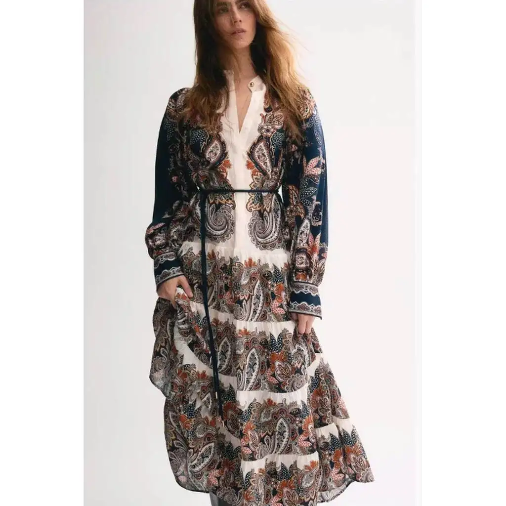 Vintage Boho Paisley Print Tiered Maxi Dress Balloon Long Sleeve Self Tie Waist Flowy Layered Skirt Women Vacation Dress 260701
Vintage Boho Paisley Print Tiered Maxi Dress Balloon Long Sleeve Self Tie Waist Flowy Layered Skirt Women Vacation Dress 260701