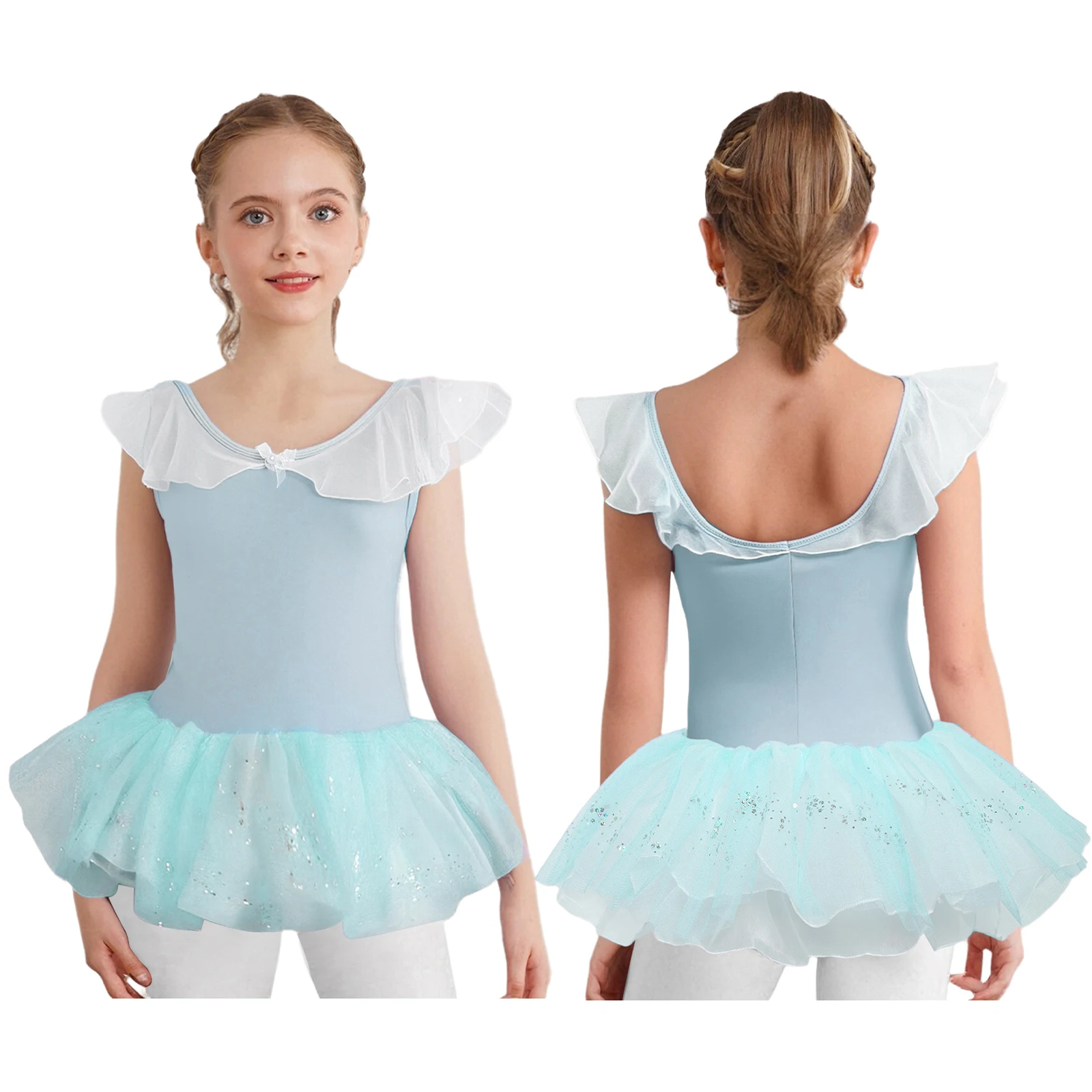 Ballet Dance Costume for Kids Girls Ruffled Collar Backless Leotard with Glitter Sequin Tutu Skirt for Stage Shows Competitions
Ballet Dance Costume for Kids Girls Ruffled Collar Backless Leotard with Glitter Sequin Tutu Skirt for Stage Shows Competitions