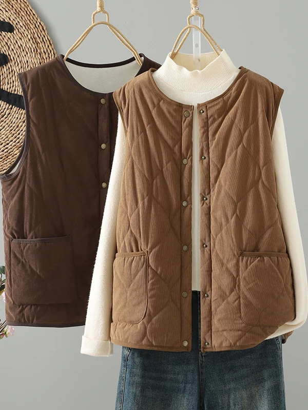 Women's Thiened Cotton Flannel Vest Autumn Winter Loose Fit Retro Sle Layering Clothing round Ne Single Button Closure
Women's Thiened Cotton Flannel Vest Autumn Winter Loose Fit Retro Sle Layering Clothing round Ne Single Button Closure
