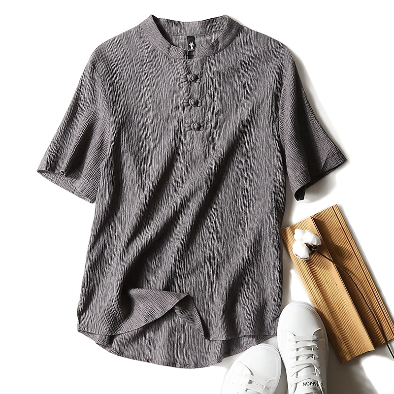 Men's Summer Leisure New National Style Slim-fit Solid Color Fashion Disc Button Jacket Light Fabric Yarn Short-sleeved T-shirt
Men's Summer Leisure New National Style Slim-fit Solid Color Fashion Disc Button Jacket Light Fabric Yarn Short-sleeved T-shirt