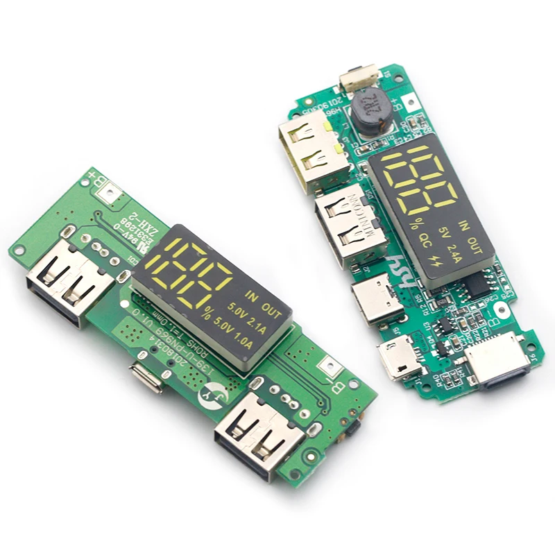 Плата зарядного модуля для мобильного повербанка с двумя портами USB (5В, 2.4А), Micro/Type-C, для литиевых аккумуляторов 18650, с защитой от перезаряда
Плата зарядного модуля для мобильного повербанка с двумя портами USB (5В, 2.4А), Micro/Type-C, для литиевых аккумуляторов 18650, с защитой от перезаряда