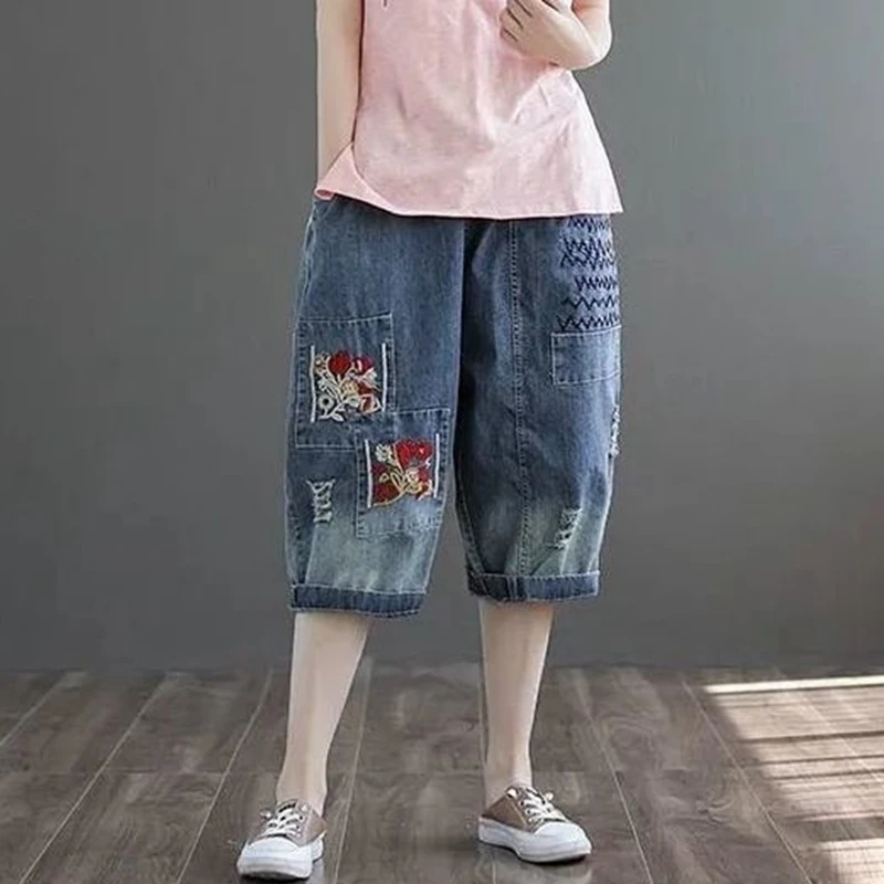 Women's Jeans, High Waist, Knee Length, Loose, Casual, Embroidery, Wide Leg, Retro, Large Size, Harlan, Summer
Women's Jeans, High Waist, Knee Length, Loose, Casual, Embroidery, Wide Leg, Retro, Large Size, Harlan, Summer
