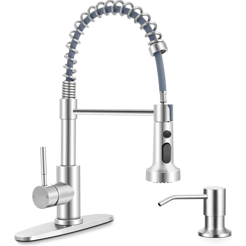 Kitchen Faucets with Soap Dispenser Brushed Nickel, Stainless Steel Commercial Pull Out Spring Sink Faucets with Pull Down
Kitchen Faucets with Soap Dispenser Brushed Nickel, Stainless Steel Commercial Pull Out Spring Sink Faucets with Pull Down