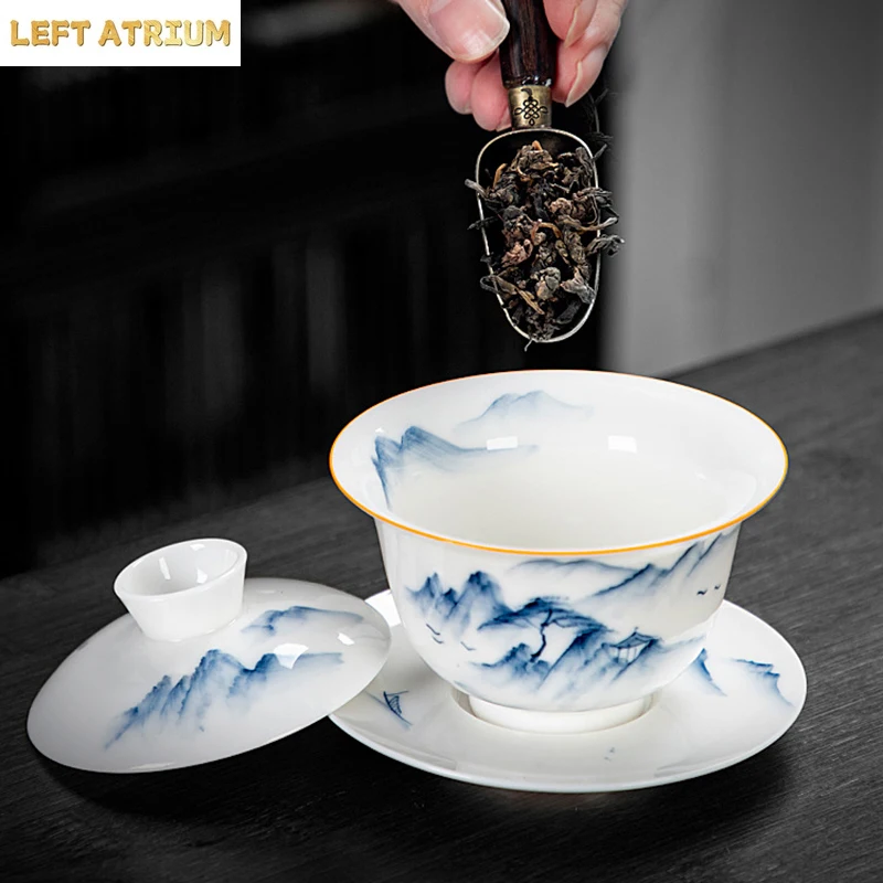Sheep Fat Jade Porcelain White Gaiwan Ceramic Hand-painted Green Hill Kungfu Tea Set Chinese Style
Sheep Fat Jade Porcelain White Gaiwan Ceramic Hand-painted Green Hill Kungfu Tea Set Chinese Style