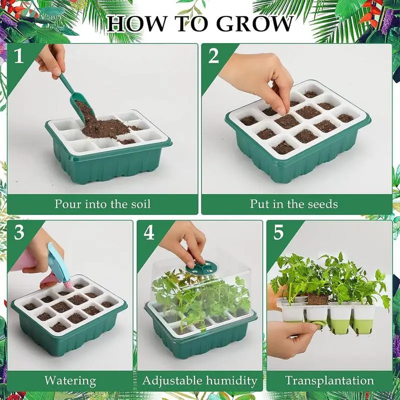 12 Holes Seed Starter Tray Plant Starter Kit and Base Mini Greenhouse Germination Kit for Seeds Growing Starting Seedling Tray
12 Holes Seed Starter Tray Plant Starter Kit and Base Mini Greenhouse Germination Kit for Seeds Growing Starting Seedling Tray