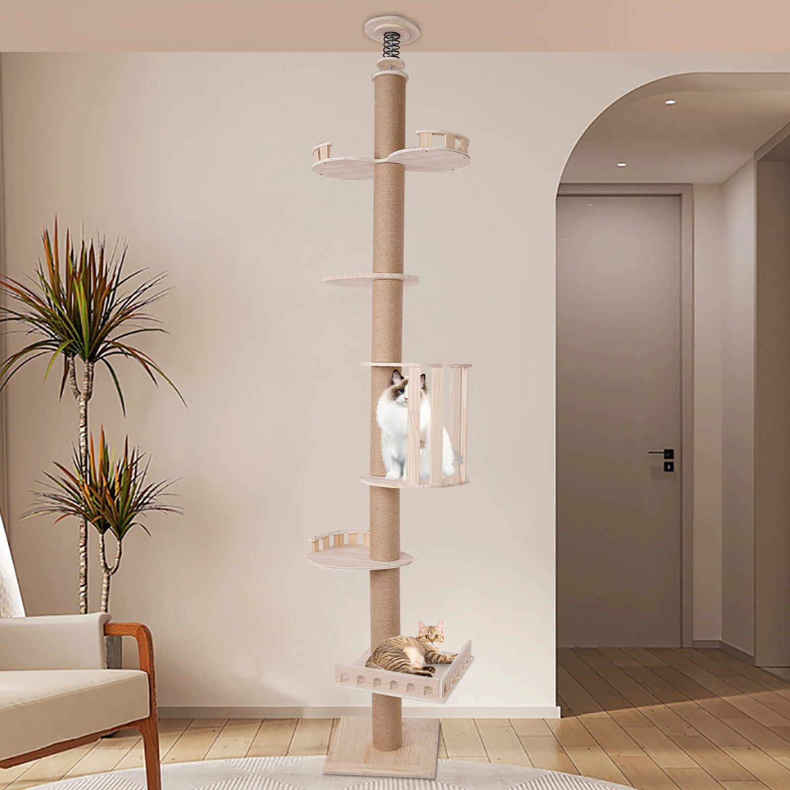 Versatile 5-Tier Cat Tree with Scratching Pillars, Platforms, and Wooden Cages, Made of Pine Wood and Hemp Rope, Sturdy and
Versatile 5-Tier Cat Tree with Scratching Pillars, Platforms, and Wooden Cages, Made of Pine Wood and Hemp Rope, Sturdy and