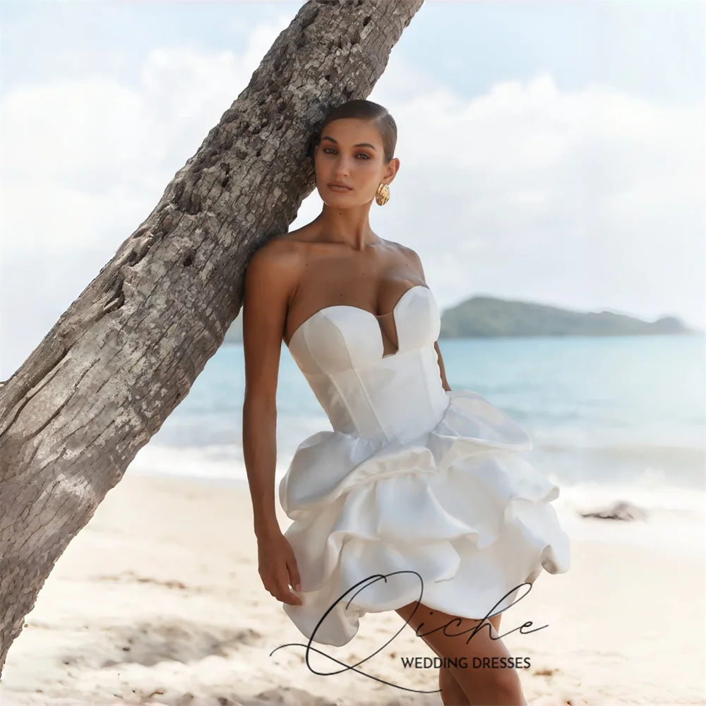 QICHE Modern Satin Short Wedding Dress Sweetheart Sleeveless Pleat Tiered A-Line Bridal Party Gowns Vestidos De Noiva Customized
QICHE Modern Satin Short Wedding Dress Sweetheart Sleeveless Pleat Tiered A-Line Bridal Party Gowns Vestidos De Noiva Customized