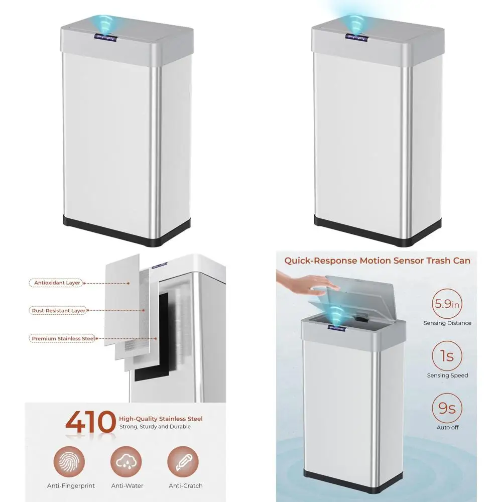 60L Stainless Steel Motion Sensor Trash Can with Lid, Touchless Automatic, Perfect for Kitchen, Office, RV, and Bedroom
60L Stainless Steel Motion Sensor Trash Can with Lid, Touchless Automatic, Perfect for Kitchen, Office, RV, and Bedroom