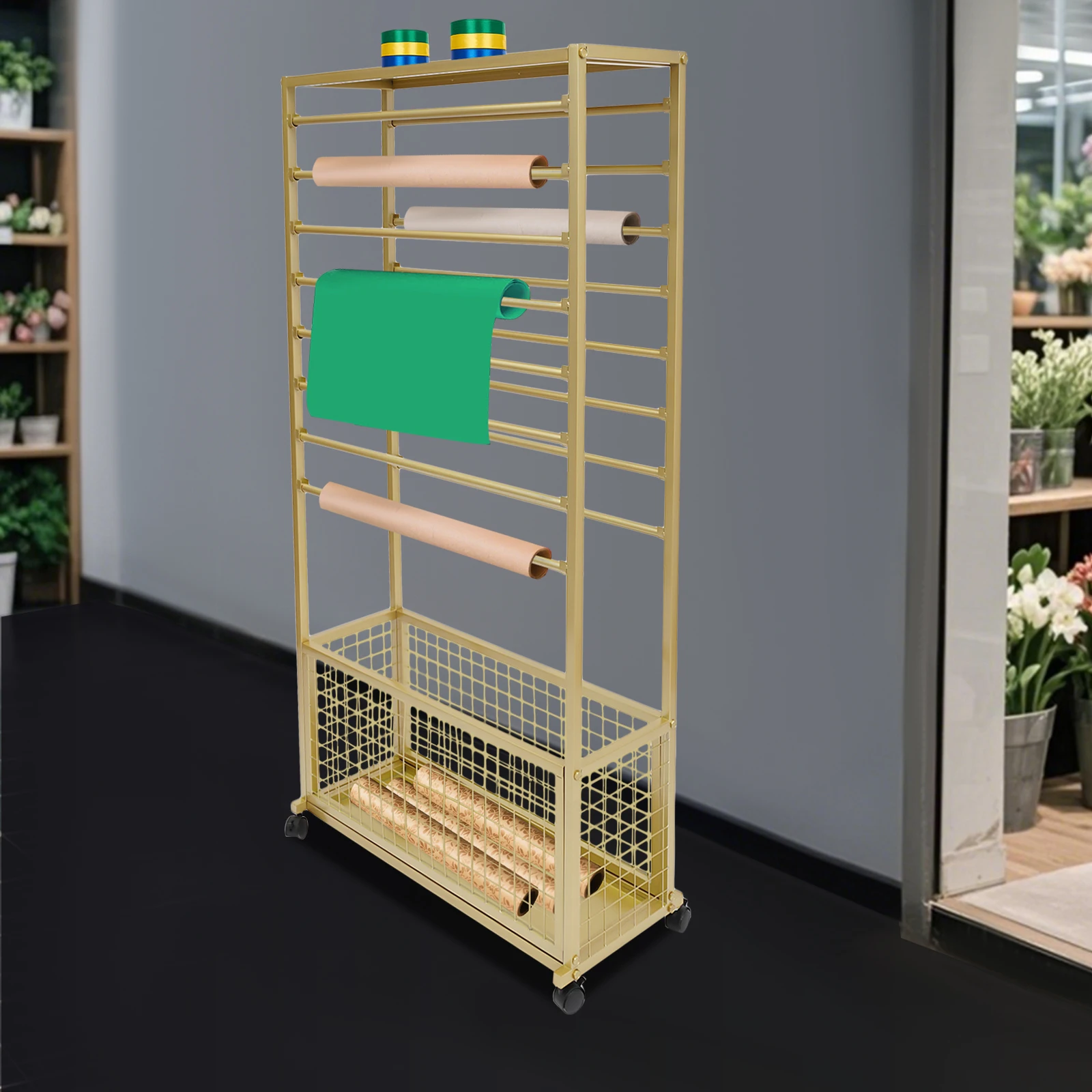 Ribbon Holder, Standing Shelf Units 80cm Wide Gold, 16 Rods Wrapping Paper Storage Rack with Basket, Iron Baking Paint for Craft
Ribbon Holder, Standing Shelf Units 80cm Wide Gold, 16 Rods Wrapping Paper Storage Rack with Basket, Iron Baking Paint for Craft