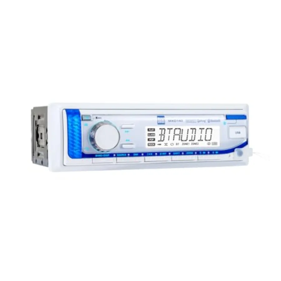 MXD140 Marine Stereo with Built-in Bluetooth Single DIN 8-Character Sunlight-Readable LCD Display AM/FM Stereo Receiver USB Por
MXD140 Marine Stereo with Built-in Bluetooth Single DIN 8-Character Sunlight-Readable LCD Display AM/FM Stereo Receiver USB Por