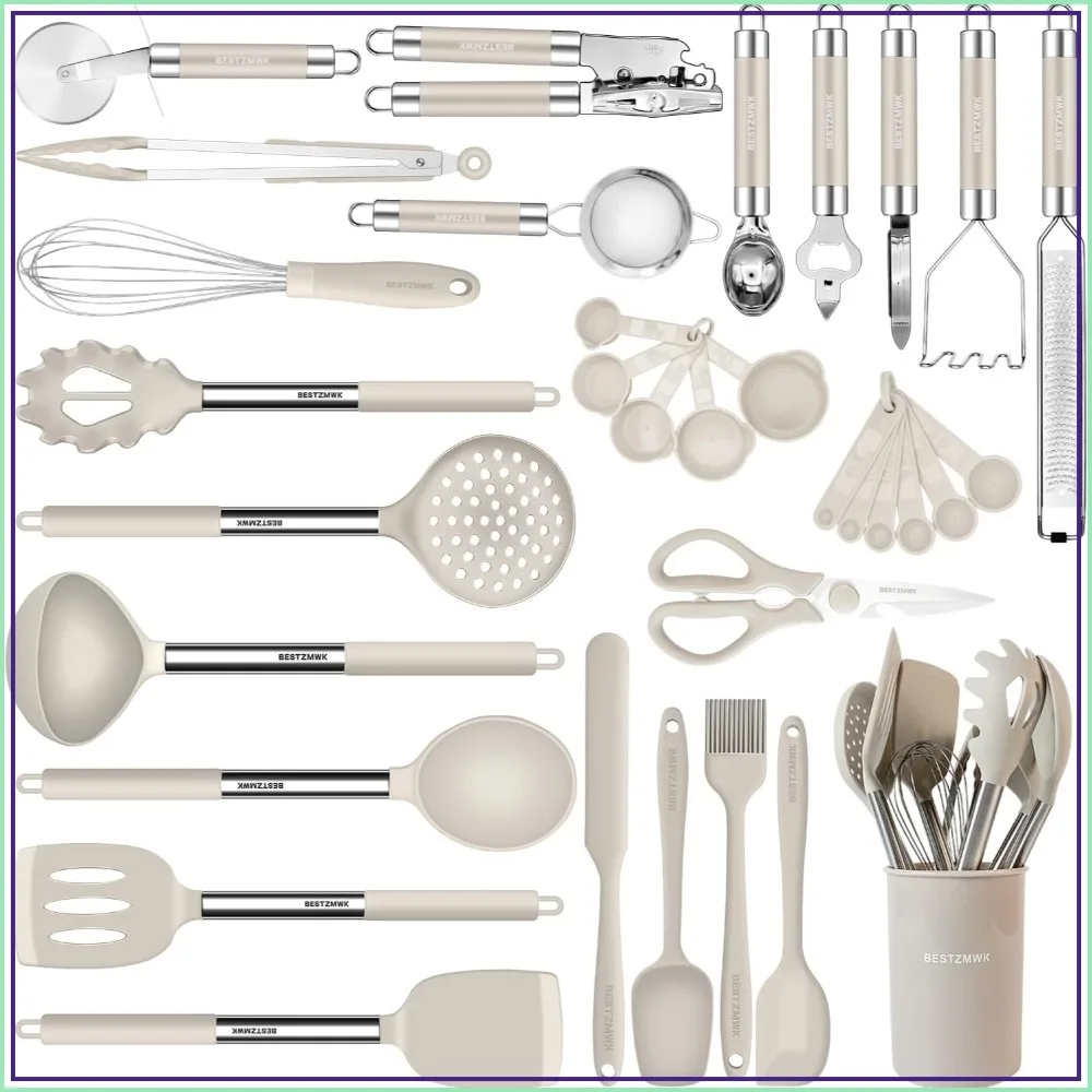33pcs Non-Stick Silicone Kitchen Utensils Set with Stainless Steel Handle and Holder
33pcs Non-Stick Silicone Kitchen Utensils Set with Stainless Steel Handle and Holder