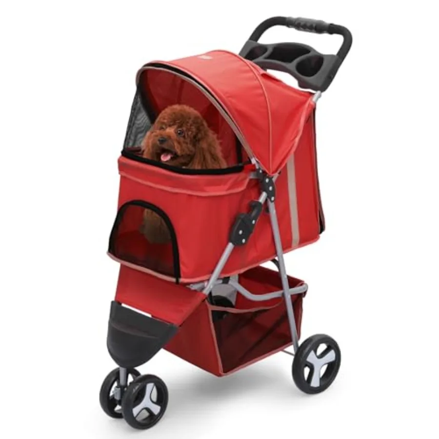 Dog Stroller for Dogs and Cats, Foldable Pet Jogger Stroller with Cup Holders and Bottom Storage, Red Polyester, Up to 33 lbs
Dog Stroller for Dogs and Cats, Foldable Pet Jogger Stroller with Cup Holders and Bottom Storage, Red Polyester, Up to 33 lbs
