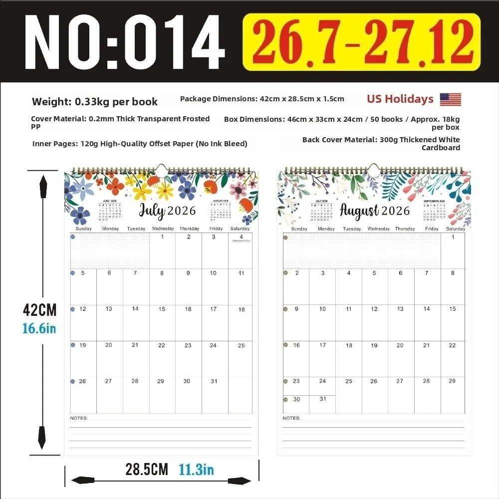 Настенный календарь из плотной бумаги с отмеченными праздниками, на крючке, на июль 2026 г. - декабрь 2027 г., для ежедневного планирования
Настенный календарь из плотной бумаги с отмеченными праздниками, на крючке, на июль 2026 г. - декабрь 2027 г., для ежедневного планирования