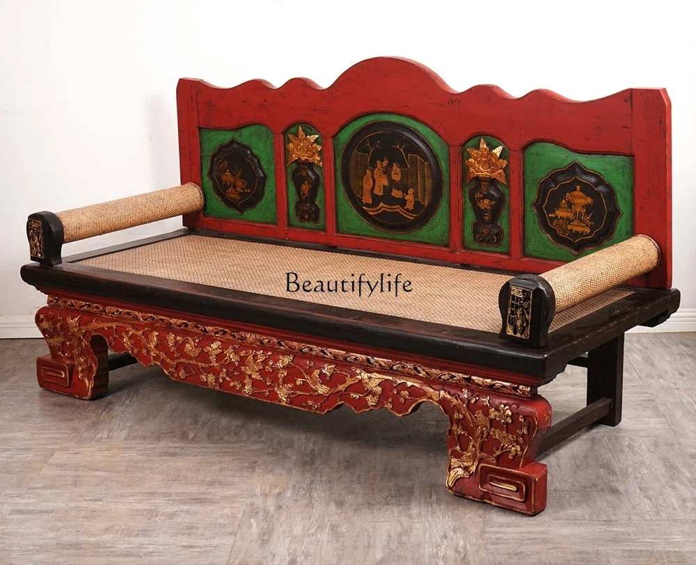 *Antique furniture gold-painted carved high back chair flower board bed legs converted classical sofa bench
*Antique furniture gold-painted carved high back chair flower board bed legs converted classical sofa bench