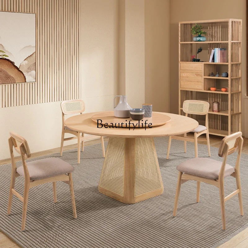 Nordic log color solid wood dining table round modern simple homestay turntable rock slab
Nordic log color solid wood dining table round modern simple homestay turntable rock slab