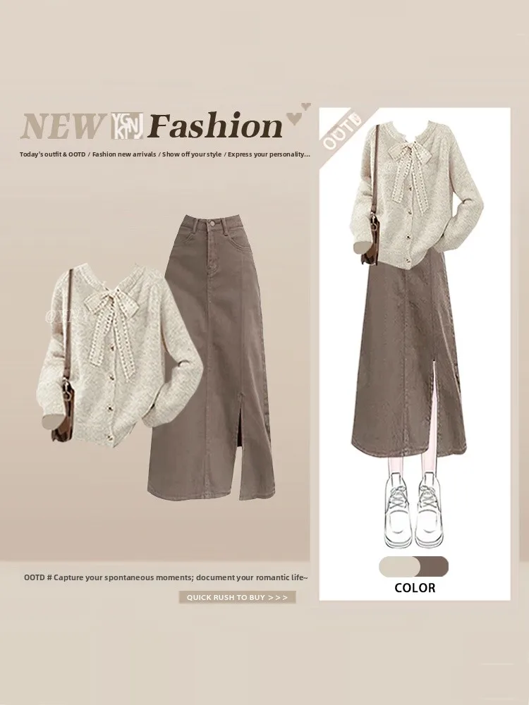 Winter High Waist Knitted Top with Knot And Lace f Skirt Set Vintage High End Feeling Faionable Women's Outfit
Winter High Waist Knitted Top with Knot And Lace f Skirt Set Vintage High End Feeling Faionable Women's Outfit