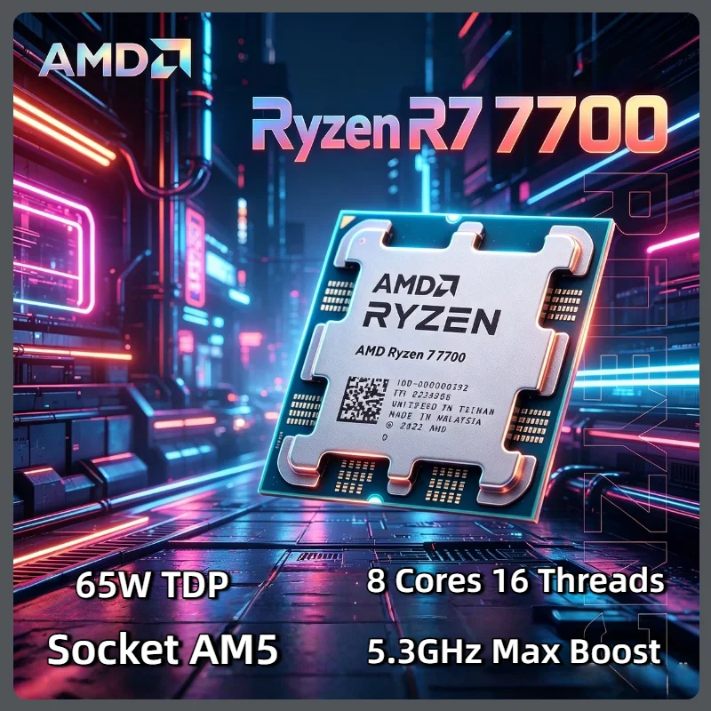 Efficient AMD Ryzen 7 7700 CPU 8 Core 16 Thread 3.8GHz Base 5.3GHz Boost 5nm AM5 32MB L3 Cache 65W DDR5 Desktop Processor
Efficient AMD Ryzen 7 7700 CPU 8 Core 16 Thread 3.8GHz Base 5.3GHz Boost 5nm AM5 32MB L3 Cache 65W DDR5 Desktop Processor
