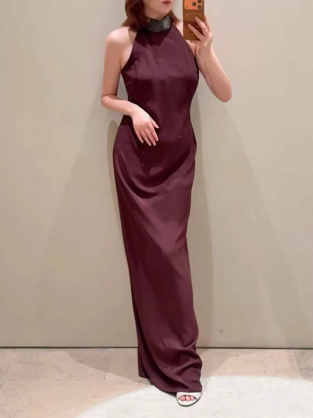 Top Quality Women's Sexy Halter Backless Wine Red Dress Fashion Bead Chain Off Shoulder White Evening Dress
Top Quality Women's Sexy Halter Backless Wine Red Dress Fashion Bead Chain Off Shoulder White Evening Dress
