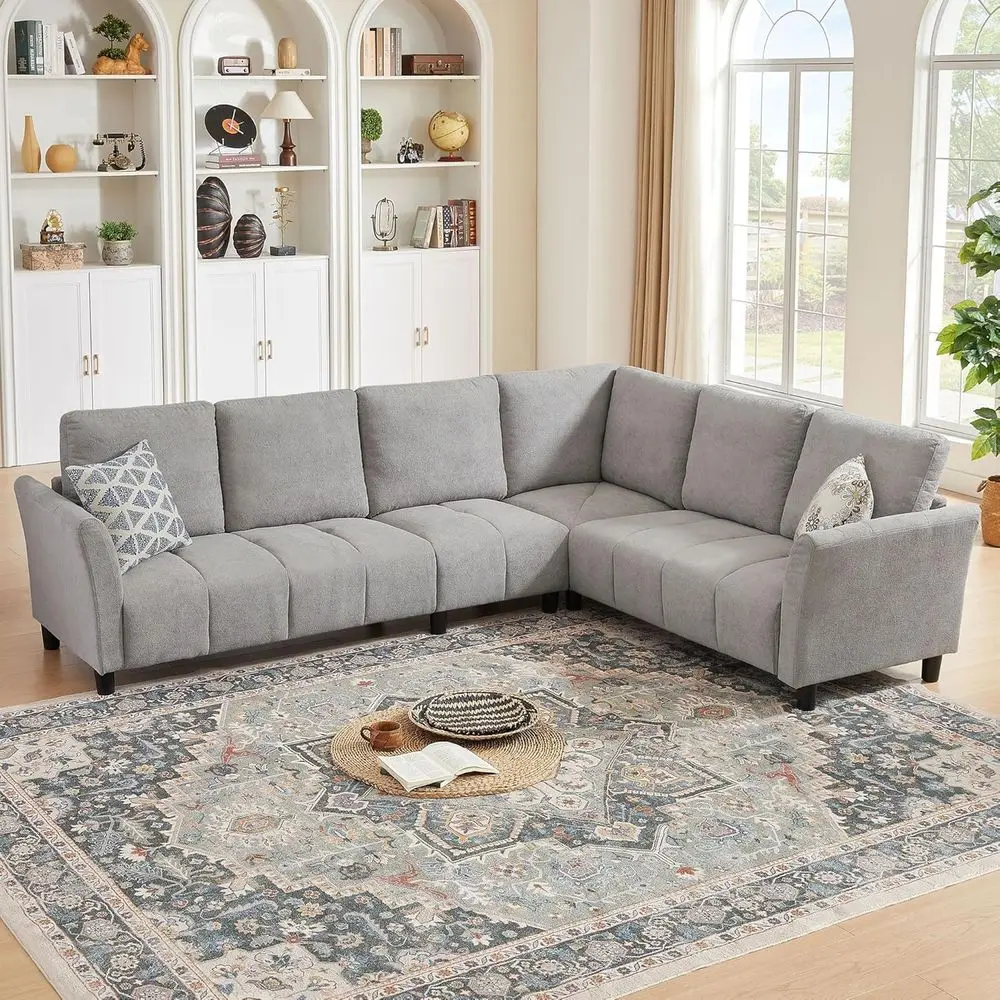 102 L-Shaped 6-Seat Sectional Sofa with Reversible Cushions, Light Grey Upholstery for Living Room, Office
102 L-Shaped 6-Seat Sectional Sofa with Reversible Cushions, Light Grey Upholstery for Living Room, Office
