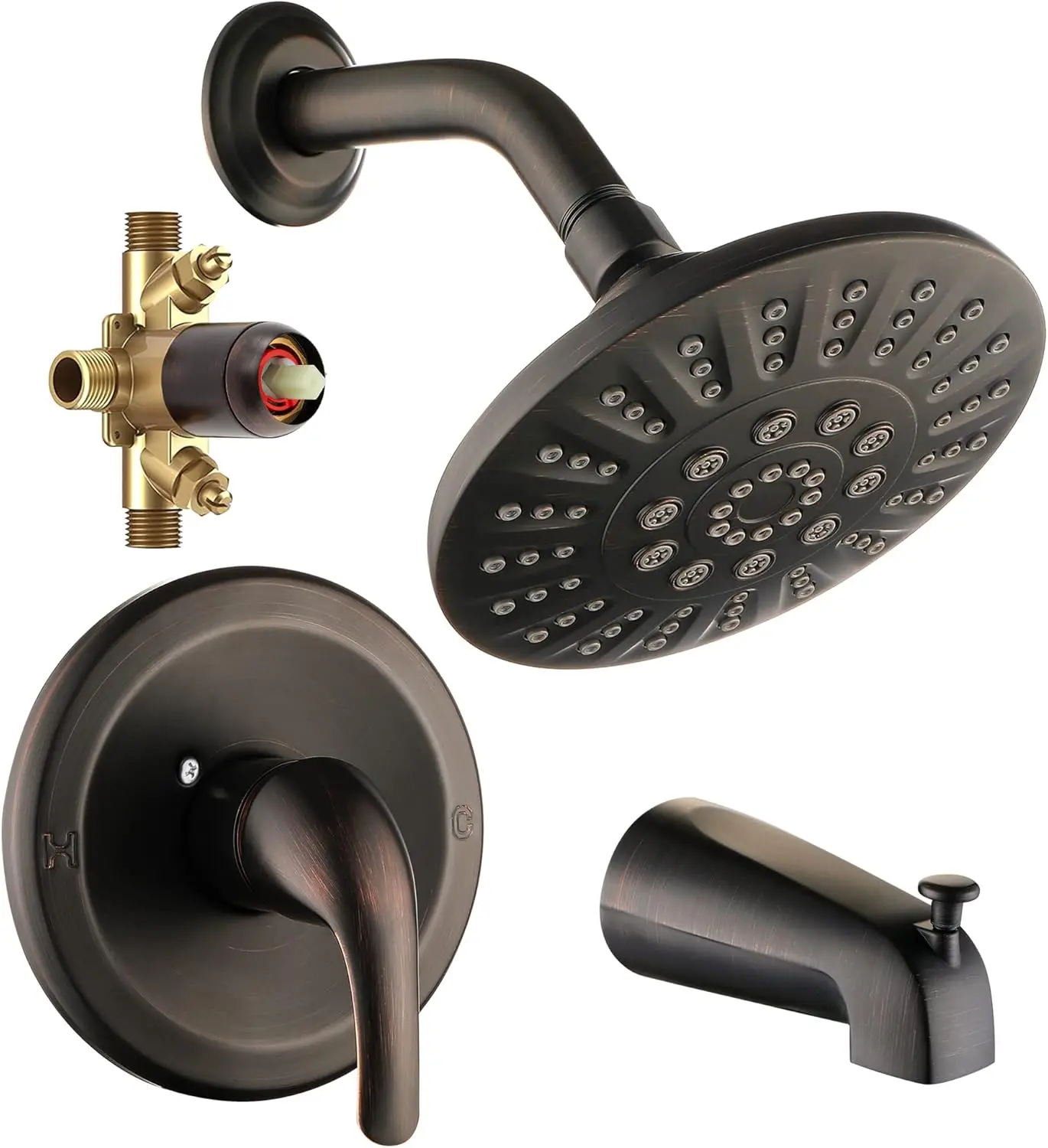 Complete Shower Tub Faucet Set with Diverter, 5 Spray Settings, 6-Inch Rain Shower Head, 1.8 GPM Tub Spout, Oil Rubbed Bronze
Complete Shower Tub Faucet Set with Diverter, 5 Spray Settings, 6-Inch Rain Shower Head, 1.8 GPM Tub Spout, Oil Rubbed Bronze