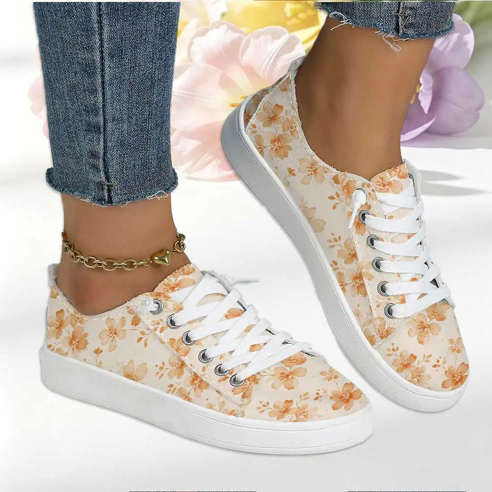 Women's Cream‑Beige Base Orange Tiny Floral Lace‑Up Canvas Shoes, Gentle Korean‑Style Casual Sneakers
Women's Cream‑Beige Base Orange Tiny Floral Lace‑Up Canvas Shoes, Gentle Korean‑Style Casual Sneakers