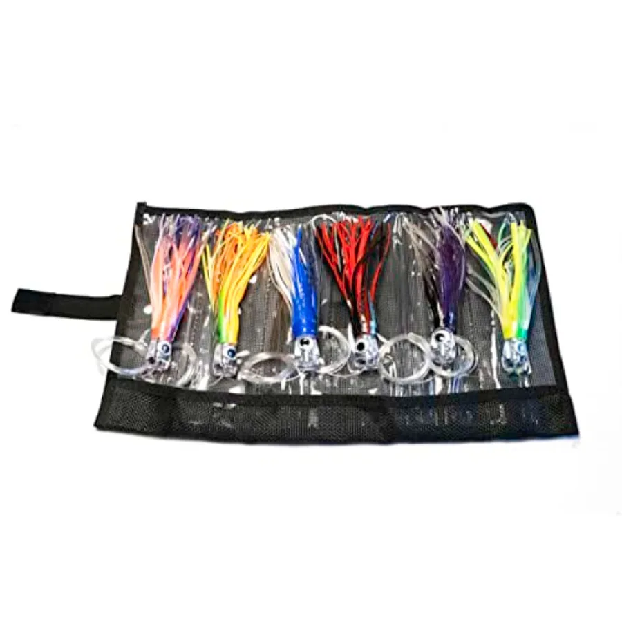 Fishing Lure Set of 6 Trolling Saltwater Skirted Lures: Rigged Lures and Black Bag Included. Catch Any Predatory Pelagic Fish i
Fishing Lure Set of 6 Trolling Saltwater Skirted Lures: Rigged Lures and Black Bag Included. Catch Any Predatory Pelagic Fish i