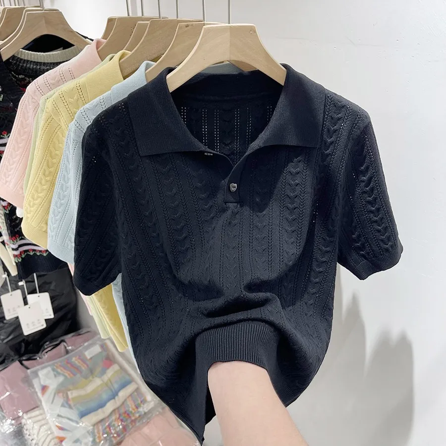 Women's Summer Soft Sticky Collar Short-sleeved Niche Style Slim Slimming Shirt Ice Silk Knit Top
Women's Summer Soft Sticky Collar Short-sleeved Niche Style Slim Slimming Shirt Ice Silk Knit Top