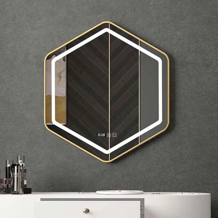 Wholesale Modern Luxury Custom Hexagon Stainless Steel Frame Wall Hanging LED Light Shower Touch Screen Bathroom Smart Mirrors
Wholesale Modern Luxury Custom Hexagon Stainless Steel Frame Wall Hanging LED Light Shower Touch Screen Bathroom Smart Mirrors