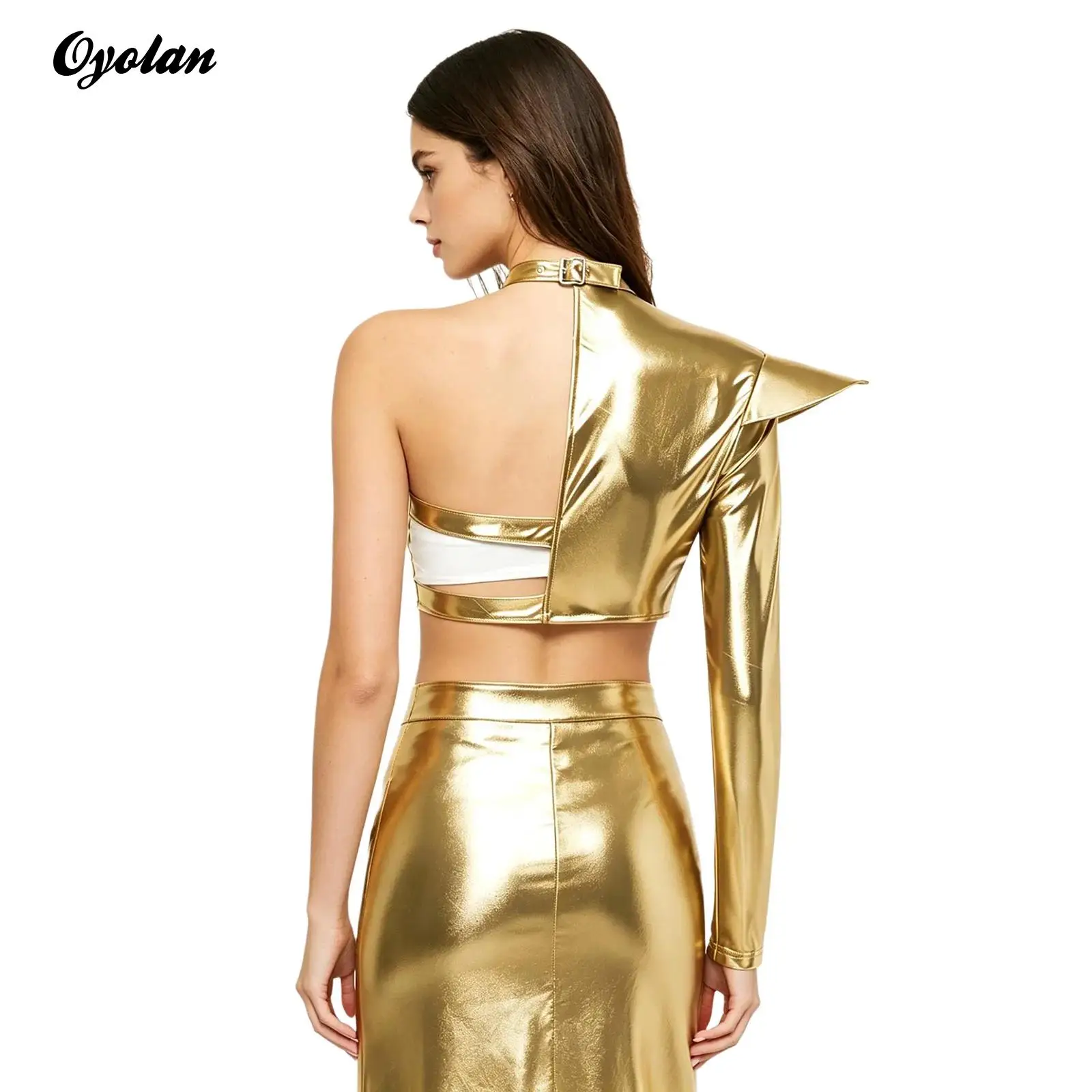 Womens Asymmetric Holographic Crop Tops Single Shoulder Arm Sleeve Shiny Iridescent Choker Tops for Halloween Stage Performance
Womens Asymmetric Holographic Crop Tops Single Shoulder Arm Sleeve Shiny Iridescent Choker Tops for Halloween Stage Performance