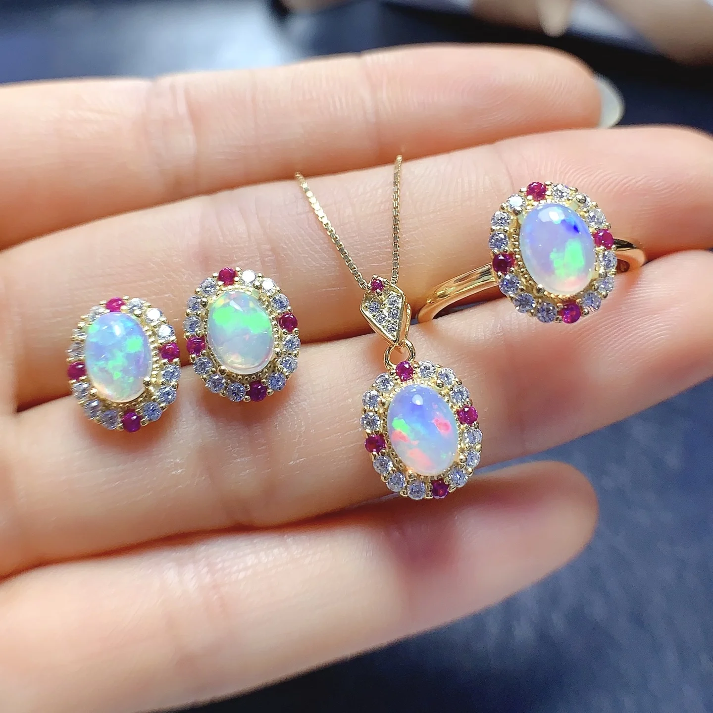 FS 5*7mm Natural Opal Real S925 Sterling Silver Ring Earrings Pendant 3PC Set for Women Fine Charm Weddings Jewelry MeiBaPJ
FS 5*7mm Natural Opal Real S925 Sterling Silver Ring Earrings Pendant 3PC Set for Women Fine Charm Weddings Jewelry MeiBaPJ