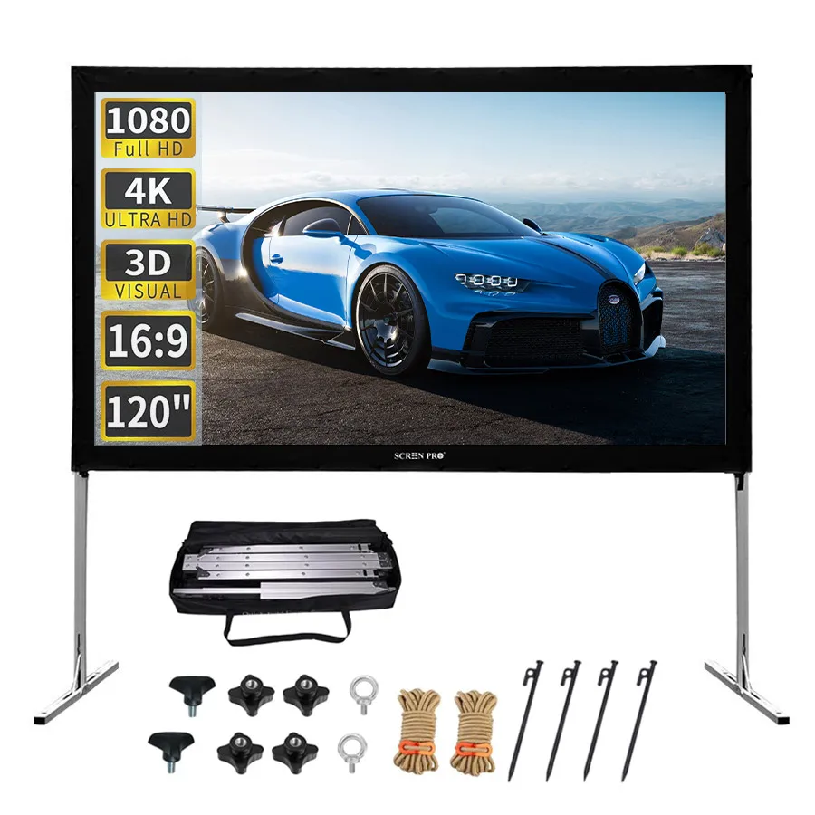 Outdoor Projector Screen with Stand, 100 inch Portable Projector Screens Indoor Outdoor Movie Screen 16:9 4K HD with Carry Bag
Outdoor Projector Screen with Stand, 100 inch Portable Projector Screens Indoor Outdoor Movie Screen 16:9 4K HD with Carry Bag