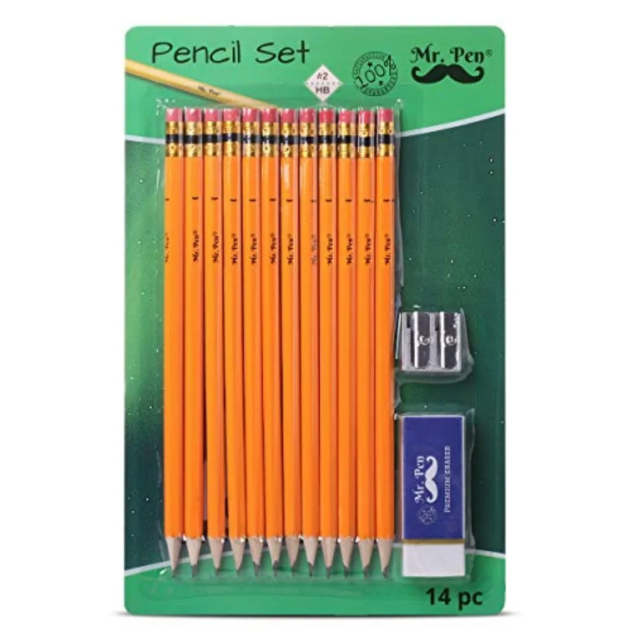 - Pre-sharpened #2 HB Pencils, 12 Pack, Double-Hole Metal Sharpener, Vinyl Eraser, 2 Pencils with Erasers for,Students, School
- Pre-sharpened #2 HB Pencils, 12 Pack, Double-Hole Metal Sharpener, Vinyl Eraser, 2 Pencils with Erasers for,Students, School