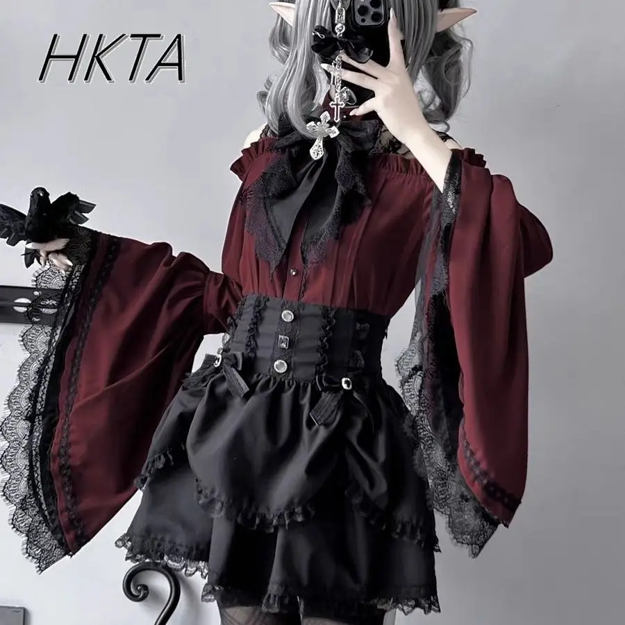 Japanese Design Mine Series Mass Production Shirt Women Girls Lace Goth Off-the-shoulder Black Red Long-sleeved Blouse Y2k Top 
Japanese Design Mine Series Mass Production Shirt Women Girls Lace Goth Off-the-shoulder Black Red Long-sleeved Blouse Y2k Top