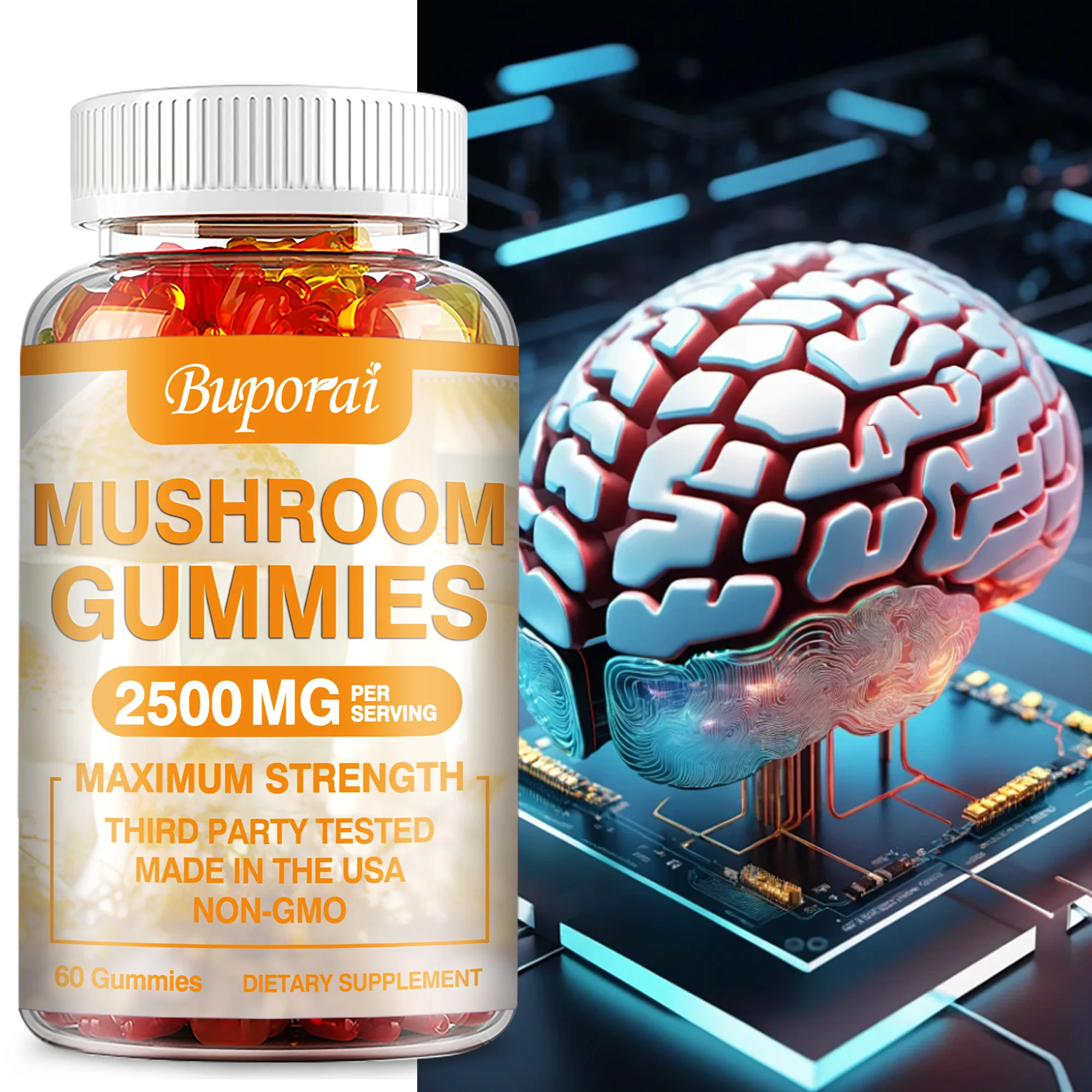 Mushroom Gummies - Brain Health, Enhances Memory and Concentration,Immune Support, Relieves Stress - 60 Gummies
Mushroom Gummies - Brain Health, Enhances Memory and Concentration,Immune Support, Relieves Stress - 60 Gummies