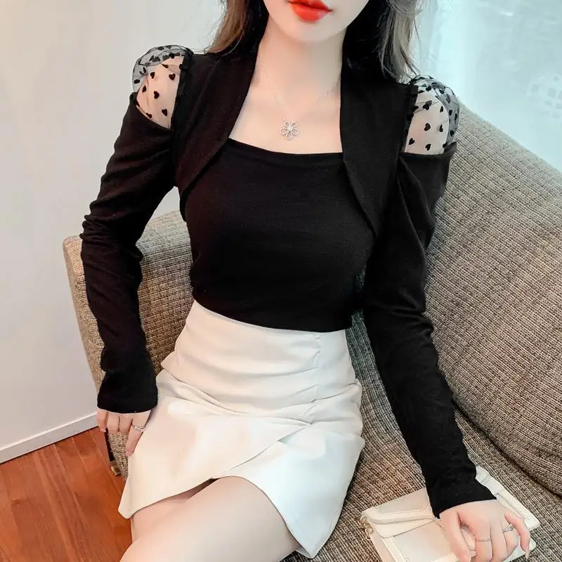 Spring Autumn New Off Shoulder Net Yarn Patchwork T Shirts Long Sleeve Slim Solid Sexy Tops Tees Fashion Elegant Women Clothing
Spring Autumn New Off Shoulder Net Yarn Patchwork T Shirts Long Sleeve Slim Solid Sexy Tops Tees Fashion Elegant Women Clothing