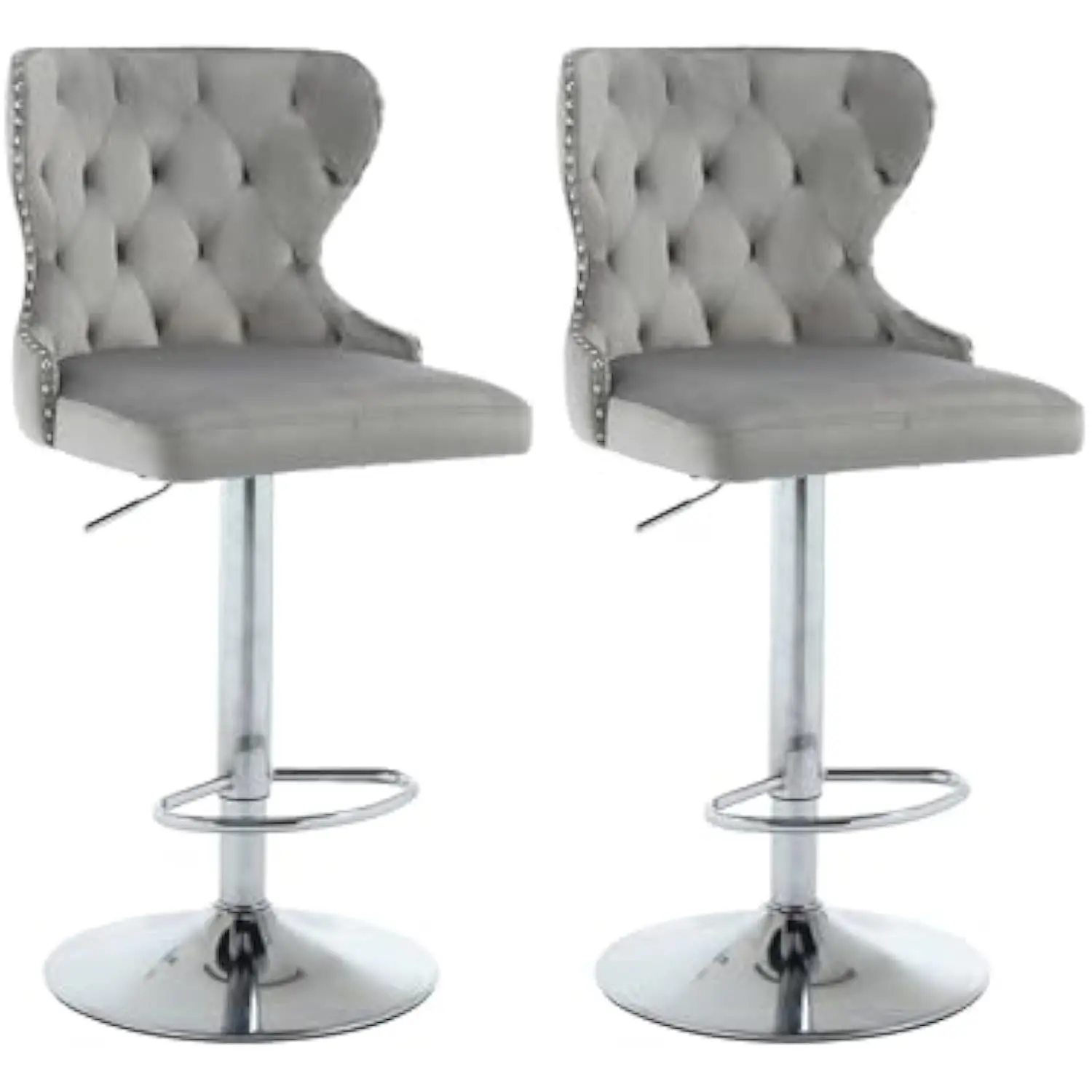 Set of 2 Adjustable Swivel Bar Stools,Velvet Upholstered Counter Height Chairs with Nailhead Trim, Silver Footrest, and High Ba 
Set of 2 Adjustable Swivel Bar Stools,Velvet Upholstered Counter Height Chairs with Nailhead Trim, Silver Footrest, and High Ba