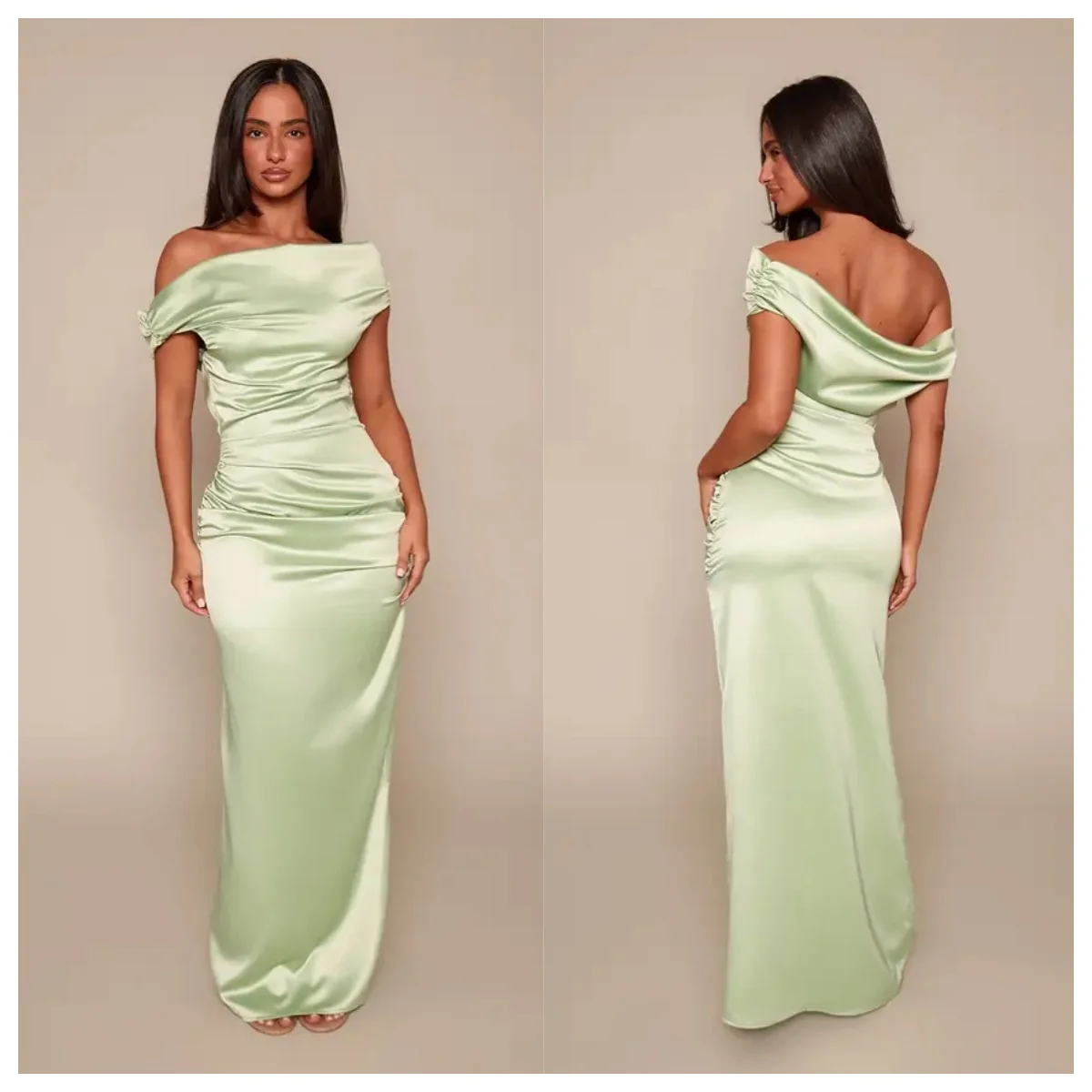 Evening dress 2026 Sage Green Satin Off-Shoulder Ruched Dress For Elegant Evening & Bridesmaid Gown Lady Summer Evening Vestidos
Evening dress 2026 Sage Green Satin Off-Shoulder Ruched Dress For Elegant Evening & Bridesmaid Gown Lady Summer Evening Vestidos