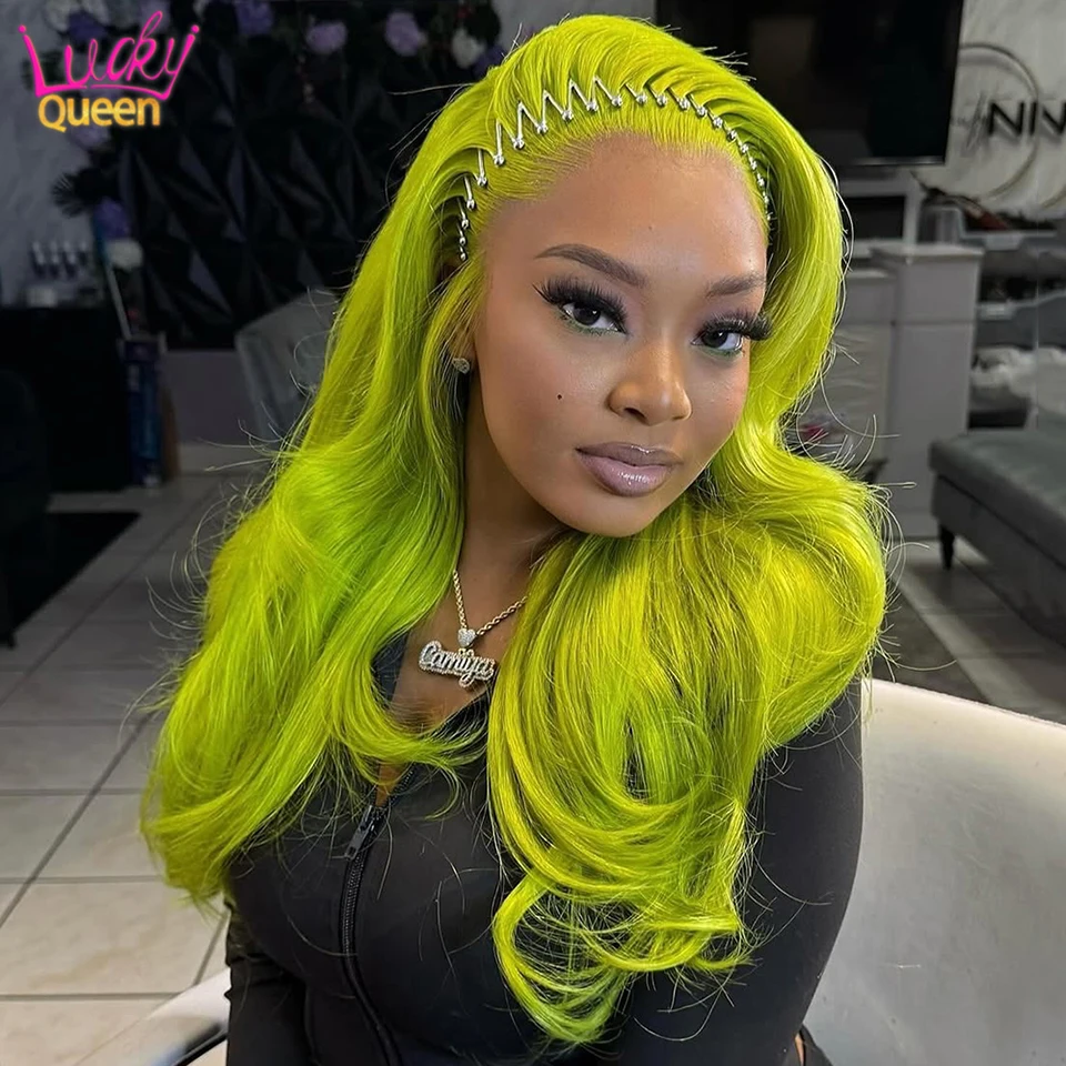 Mustard Bright Green 180Density Brazilian Human Hair 13X6 Frontal 613 Colorful Wigs 13X4 Body Wave For Women Transparent Lace HD
Mustard Bright Green 180Density Brazilian Human Hair 13X6 Frontal 613 Colorful Wigs 13X4 Body Wave For Women Transparent Lace HD