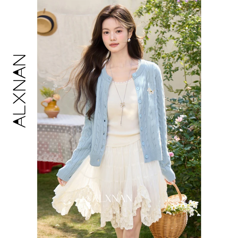 ALXNAN Blue Knit Cardigan Women 2026 New Vintage Cable Embroidered Long Sleeve Sweaters Elegant Casual Knit Tops Ladies L61611
ALXNAN Blue Knit Cardigan Women 2026 New Vintage Cable Embroidered Long Sleeve Sweaters Elegant Casual Knit Tops Ladies L61611