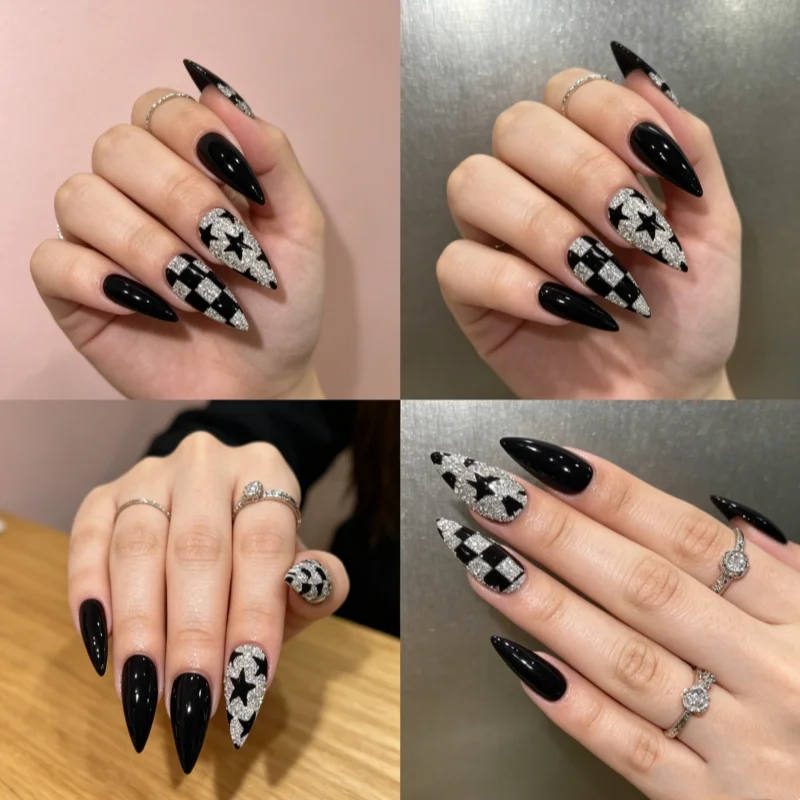 24Pcs False Nails Medium-Length French Tips in Silver-White Sandblasted and Dark Shades Press-On Nails—Perfect for Girls
24Pcs False Nails Medium-Length French Tips in Silver-White Sandblasted and Dark Shades Press-On Nails—Perfect for Girls