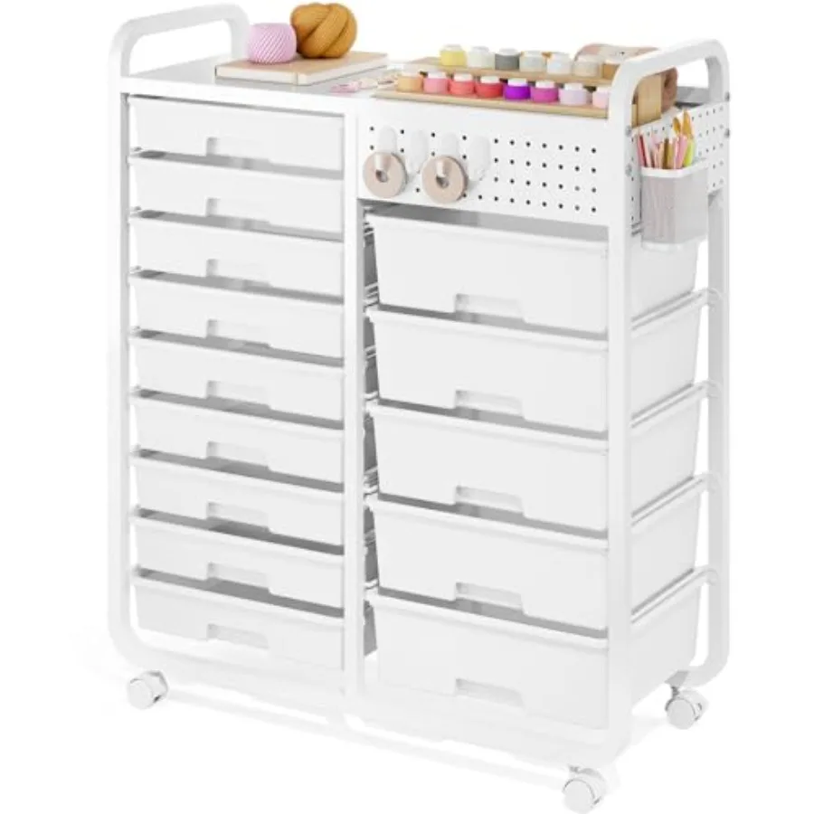 Rolling Storage Cart with 14 Drawers, Storage Organizer Cart with Tabletop and Pegboard, Utility Cart for Living Room, Classroo
Rolling Storage Cart with 14 Drawers, Storage Organizer Cart with Tabletop and Pegboard, Utility Cart for Living Room, Classroo